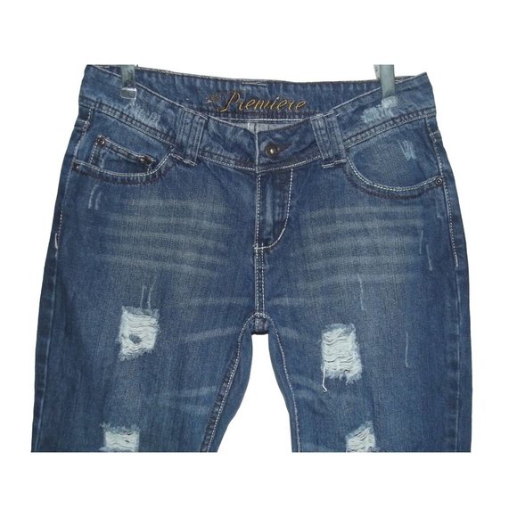 Rue21 Size 9/10 x 35" Thick Stitch Boot Cut Distressed Jeans blue 100% Cotton - Picture 2 of 11